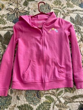 New w/o tags Bright Pink Girls' Hooded Zip-Up Sweatshirt with Heart Detail